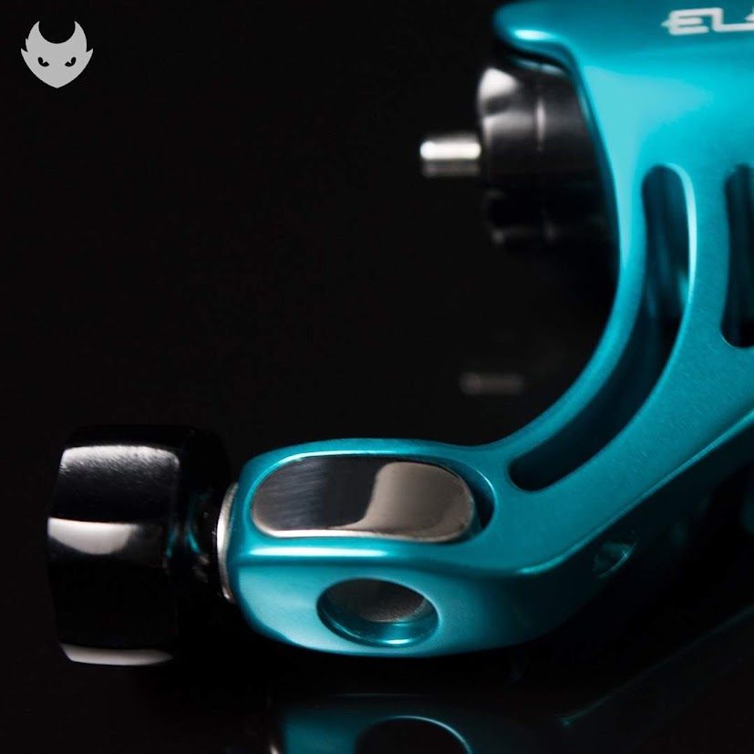Close macro of the eccentric give adjuster on a teal rotary machine